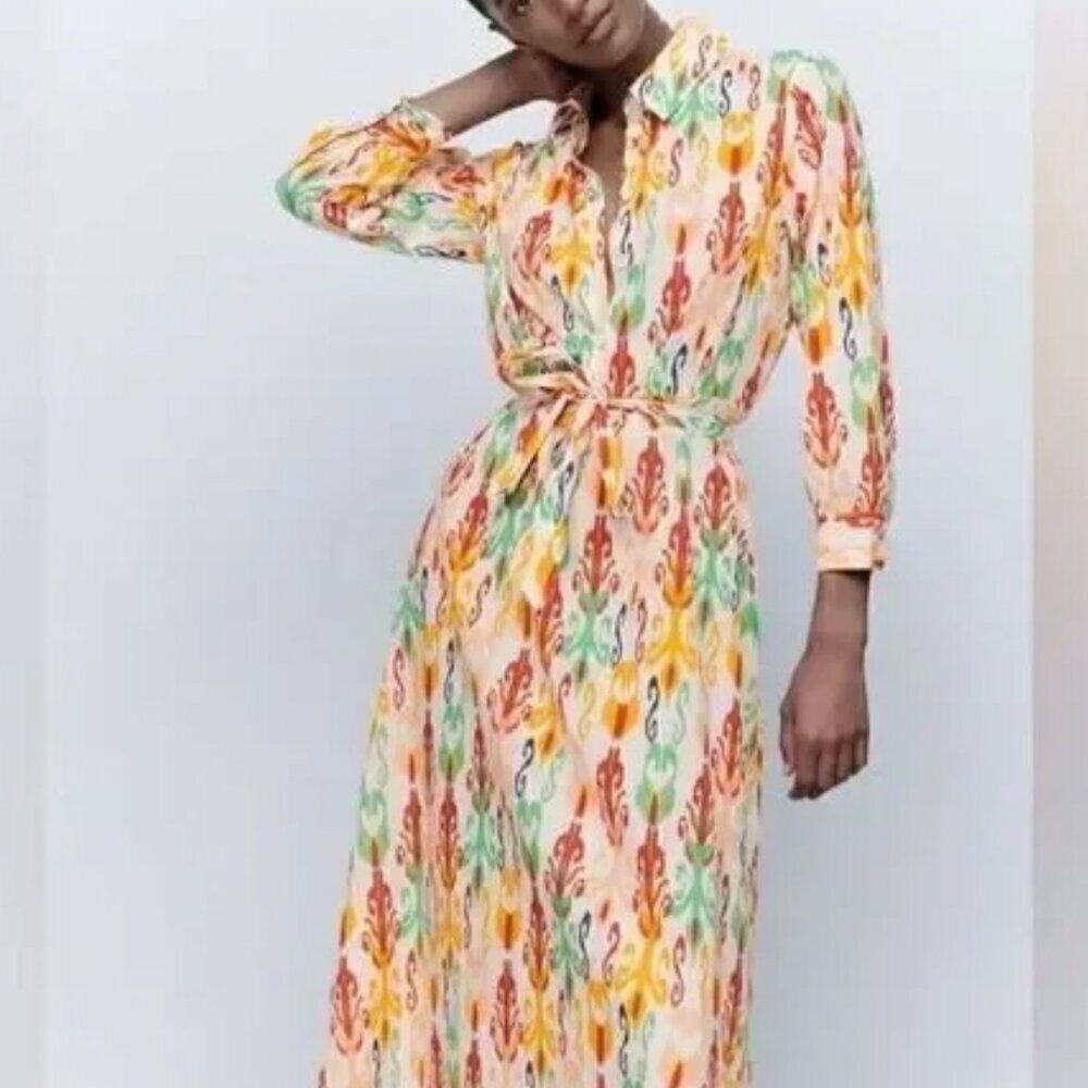 ZARA BELTED PRINTED DRESS new without tags - small